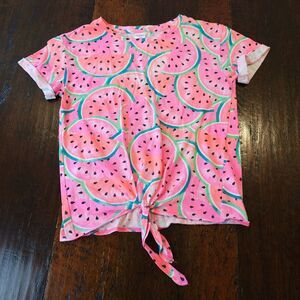 ARIZONA girls watermelon graphic tie front summer top pink L 14 pink fruit